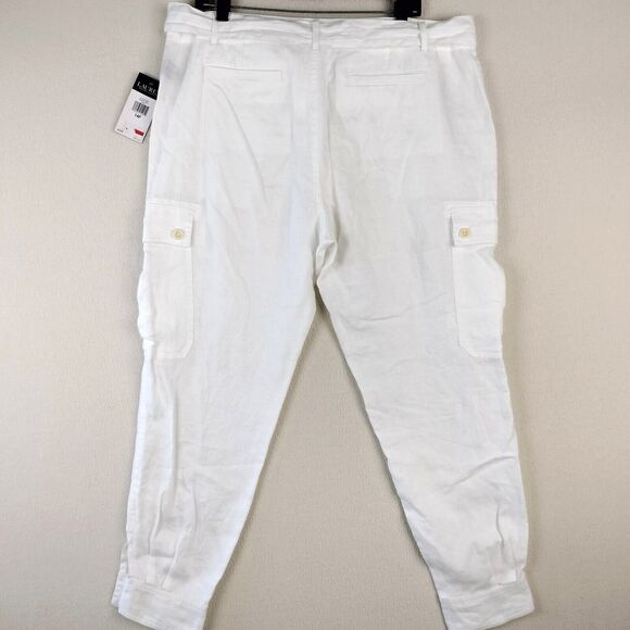 Lauren Ralph Lauren Linen Pants Women Size 14P White Cargo Belted Boho Beach NWT - Picture 12 of 16